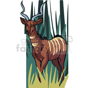 The image is a clipart representation of an antelope standing in tall grass. The antelope features notable horns, a brown body with white stripes, and a watchful expression.