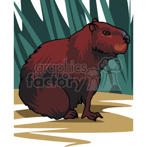 The clipart image shows a cartoon woodchuck or groundhog standing upright. It is looking to the right, and has grass or reeds in the background