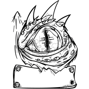 The clipart image features the detailed head of a dragon with prominent eyes and spikes on its head. Part of the dragon's snout, with its nostrils visible, frames the top of the image. Below the dragon's head is an aged, ripped scroll or banner, seemingly ready for custom text or imagery. The scroll shows wear with rough edges, and it has ornate ends with small dragon designs. The overall style of the image is bold and outlined, suggesting it is suitable for vinyl cutting or similar production methods.