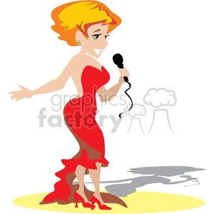 A Woman in a Fancy Red Dress Holding a Microphone Singing