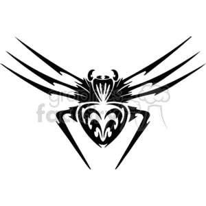 The clipart image features a stylized depiction of a spider created in a bold, graphic style that is suitable for use with vinyl cutters. The spider has a distinct, symmetrical design with elongated legs radiating from the center body, creating a dramatic and somewhat Gothic visual that could be associated with Halloween themes.