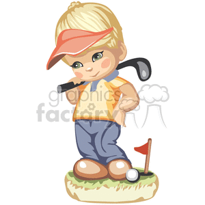 A little boy golfing