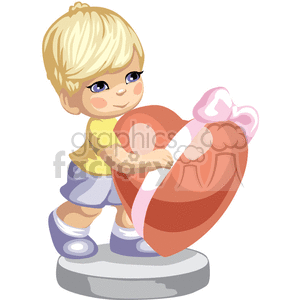 A Little Blue Eyed Boy Holding a Big Red Heart with a Pink Bow around it