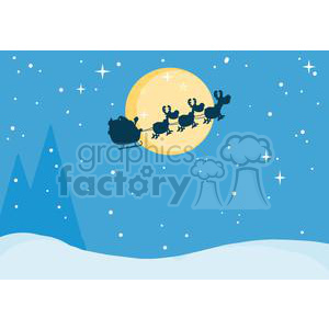 3141-Black-Silhouette-Of-Santa-And-A-Reindeers-Flying-In-A-Sleigh