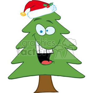 Cartoon-Chrictmas-Tree-With-Santa-Hat