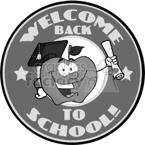 4288-Happy-Apple-Character-Graduate-Holding-A-Diploma-With-Text-Back-to-School-Gray-Banner