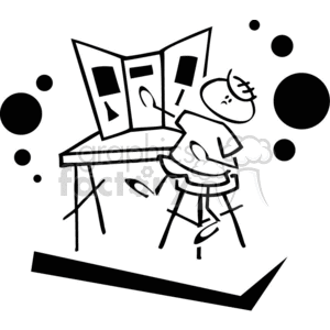 Black and white outline of boy and a science fair project 