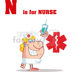 A Blond Nurse With A Needle in front of a Red Cross