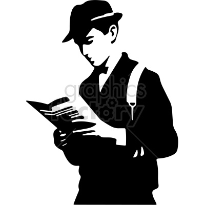 black and white vintage guy reading the newspaper vector clip art