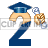 This animated gif is the number 2. It has a graduation hat on and is moving side to side. It is holding its graduation papers in a hand that is floating and not attached to the body
