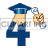 This animated gif is the number 4. It has a graduation hat on and is moving side to side. It is holding its graduation papers in a hand that is floating and not attached to the body