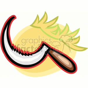 The clipart image shows a sickle, which is a hand-held agricultural tool with a curved blade typically used for harvesting grain crops or cutting grass for hay.
