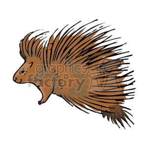 This is an image of a porcupine depicted in a clipart style. The porcupine's distinguishing feature, its quills, are clearly visible and appear sharp and numerous. It has a brown body color and is represented as a small, spiky animal that is commonly associated with the group of animals known as porcupines.
