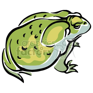 The image is a simple clipart illustration of a frog. It features a stylized drawing of a frog with green and yellow coloring and dark spots, which is typical of many frog illustrations.