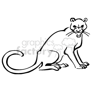 The clipart image shows a stylized representation of a leopard. The leopard is in a position that suggests it may be alert or on the move, with its tail curled and ears perked up. The design is a simple line drawing that outlines the shape and features of the animal.