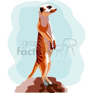 This image depicts a stylized, cartoon-like clipart of a meerkat standing upright on a small mound of earth. The meerkat is portrayed in a typical stance with its head turned to the side, appearing vigilant and alert.