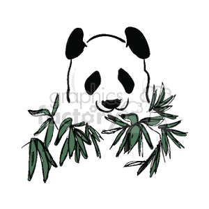 The image is a simple clipart of a panda with several bamboo sprouts. The panda looks cute with prominent black patches around its eyes, over the ears, and across its round body.