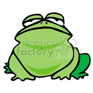 The clipart image shows a large, green frog with a noticeably indifferent or apathetic expression. The frog's size is exaggerated, suggesting it is either big, fat, huge, or enormous, adding a humorous tone to the image. It appears to be sitting, with its arms and legs visible.