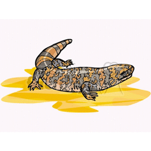 The image is a clipart illustration of an orange and black spotted salamander. This salamander is depicted in a side profile, resting on a flat surface with a shadow beneath it. The spots on its body and tail appear to be black and are irregularly shaped.