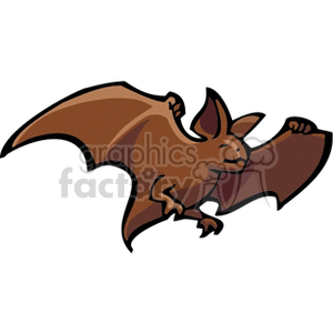 The image shows a clipart of a brown bat with its wings spread out as if in mid-flight. The bat's characteristics are stylized and simplified, as is common in clipart images. 