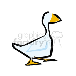 This clipart image features a stylized depiction of a goose. The goose is white with a yellow beak and feet, portrayed in a simplistic and abstract manner. Its body is upright and it appears to be in a standing pose.