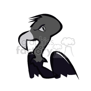 The image is a clipart of a cartoon vulture. It features a side profile of the bird, showcasing a large, hooked beak and a bald head, which are characteristic features of a vulture. The vulture appears to have a somewhat mean or grumpy expression.