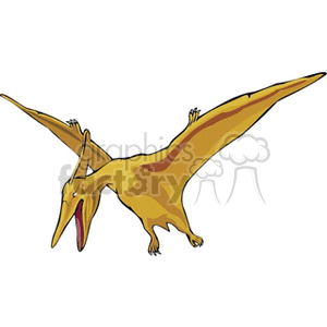 This is a clipart image of a pterodactyl, a prehistoric flying reptile that is often associated with dinosaurs. The pterodactyl in this image has gold and brown coloration.