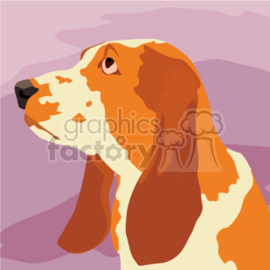 The clipart image shows a cartoon basset hound puppy looking to the left. The dog has brown fur and floppy ears
