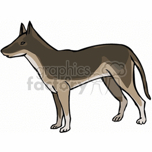 The image displays a clipart of a German Shepherd dog. The dog is depicted in profile view, showing the characteristic pointed ears, long snout, and a body with tan and black coloring.
