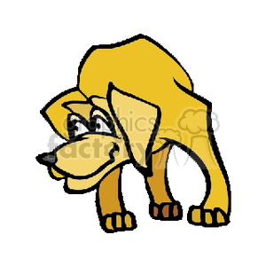 This clipart image depicts a cartoon of a yellow dog with a big head and playful expression.