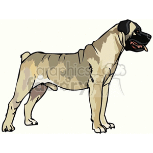 The clipart image shows a side profile of a Bullmastiff dog. It is a stylized representation typically used for educational material, children's books, or web graphics.