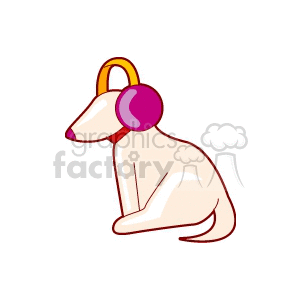 The clipart image depicts a stylized, cartoonish dog with a pair of purple headphones on its ears.