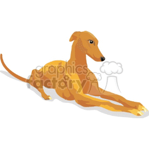 The clipart image features a stylized illustration of a tan-colored greyhound. The greyhound appears to be lying down with its legs stretched out in front of it.