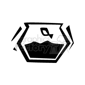The image is a simple black and white clipart of a fish inside a fishbowl. The fishbowl has a hexagonal shape, and the fish appears to be a simple icon or silhouette.
