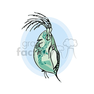 The image is a stylized cartoon clipart of a fish. The fish appears to be designed with simplified shapes and lines, with a prominent eye and patterns on the body that resemble scales. It has a dorsal fin and a sweeping tail fin. There's a blue circular backdrop that gives the impression of the fish being underwater.