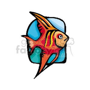 The image is a cartoony depiction of a tropical fish with vibrant colors. The fish appears to have a pattern of stripes and has prominent fins.