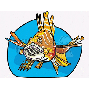 The clipart image features a colorful, exotic tropical fish with prominent fins and patterns. The fish appears to be illustrated in a stylized manner with vivid colors and exaggerated features to showcase its uniqueness.