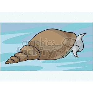 The image is a clipart of a snail. It shows the snail in profile with its shell and body prominently displayed against a blue background with wavy lines that could suggest water or just a stylized effect.