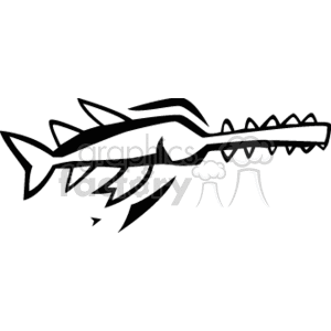 The image is a stylized, black and white clipart representation of a swordfish or marlin. The fish is depicted with a long bill, pointed fins, and a streamlined body indicative of speed.