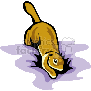 This clipart image features a stylized illustration of a gopher. It is depicted in a brownish color and positioned as if it is emerging from a hole or going back in , with a purplish outline around the base of the image. The gopher has prominent eyes and the characteristic buckteeth, which are very common features associated with rodents.