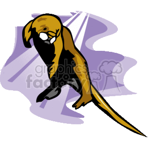This is a clipart image of an otter. The otter appears to be in a swimming pose, possibly gliding through the water. It has a streamlined body with a clear distinction between its brown fur and lighter belly, as well as a long tail which is common for otters, helping them navigate in aquatic environments. The style of the image is cartoonish and simplified, with bold outlines and simple coloration, typical of clipart.