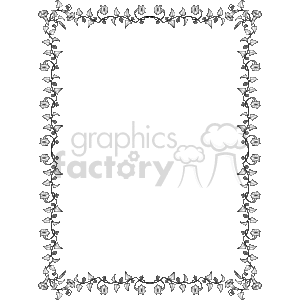 This is a black and white clipart image featuring a decorative border with a floral theme. The border is comprised of stylized flowers and vine elements, creating a repeating pattern that frames the empty central space of the image. The floral design suggests an ornamental purpose, possibly for use in stationery, certificates, invitations, or as a frame for text or other graphical elements.