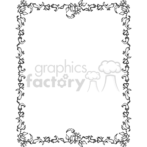 The image is a decorative clipart border made up of stylized illustrations of hot red peppers and garlic cloves. The design elements are arranged in a symmetrical pattern along the borders of the frame. The peppers and garlic are highly detailed, suggesting they are intended to add a specific thematic or aesthetic edge to the border, possibly for culinary-related content or maybe as decoration for a recipe card, menu, or food-themed invitation. The image is in black and white, with no color fill, making it suitable for using as an overlay or template where color can be added as needed.