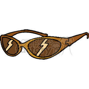 The clipart image depicts a pair of sunglasses. These are a type of protective eyewear designed primarily to prevent bright sunlight from damaging or discomforting the eyes. They feature darkened lenses and a frame that goes over the ears to hold them in place. The sunglasses in this image also have a stylized lightning bolt design on the lenses.