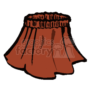 In this clipart image we have a skirt. It's an illustration showing a flared skirt with a gathered or elastic waistband. The color of the skirt is brown, and it seems to have a full shape, suggesting movement or volume.