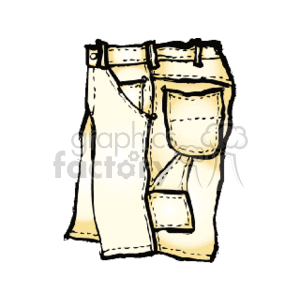 The clipart image depicts a pair of khaki or beige colored short shorts. The shorts feature pockets and a belt loop, suggesting they could be styled with a belt.