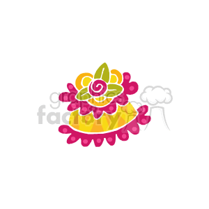 The clipart image depicts a stylized cake, likely intended to represent a wedding cake due to its decorative appearance. It features vibrant colors, floral designs, and a multi-tier structure that is typical of celebratory cakes.