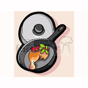 frying pan cooking chicken