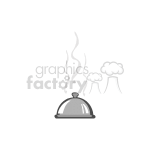 The clipart image features a hot, steaming serving tray or cloche, which is commonly used to cover food and maintain its temperature until it's ready to be unveiled and served.