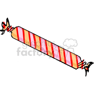 The clipart image depicts a piece of candy that is twisted at both ends, typical of old-fashioned candy wrapper design. It has a pattern of orange and pinkish-red diagonal stripes along the length of the wrapping.